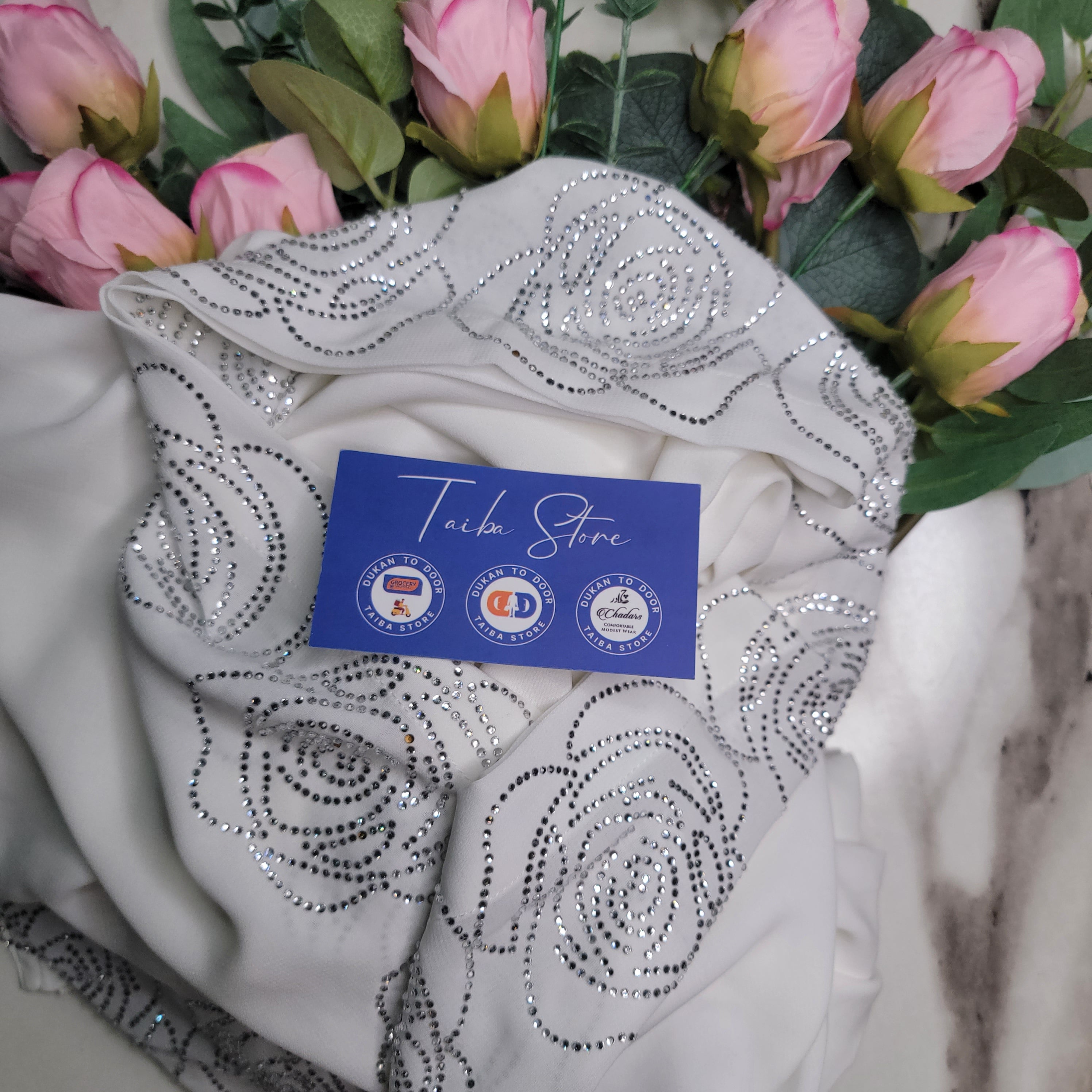 Rose Stone Work Chadar - Korean Chiffon