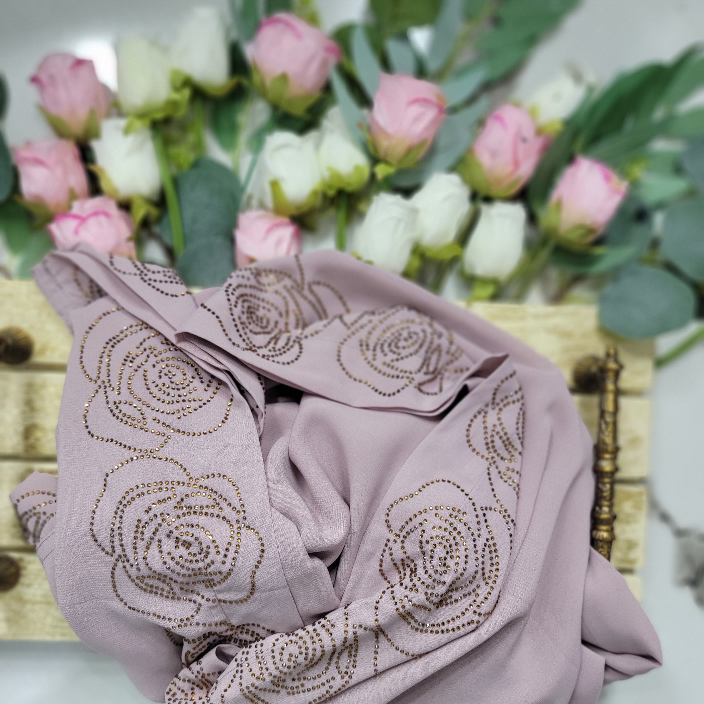 Rose Stone Work Chadar - Korean Chiffon