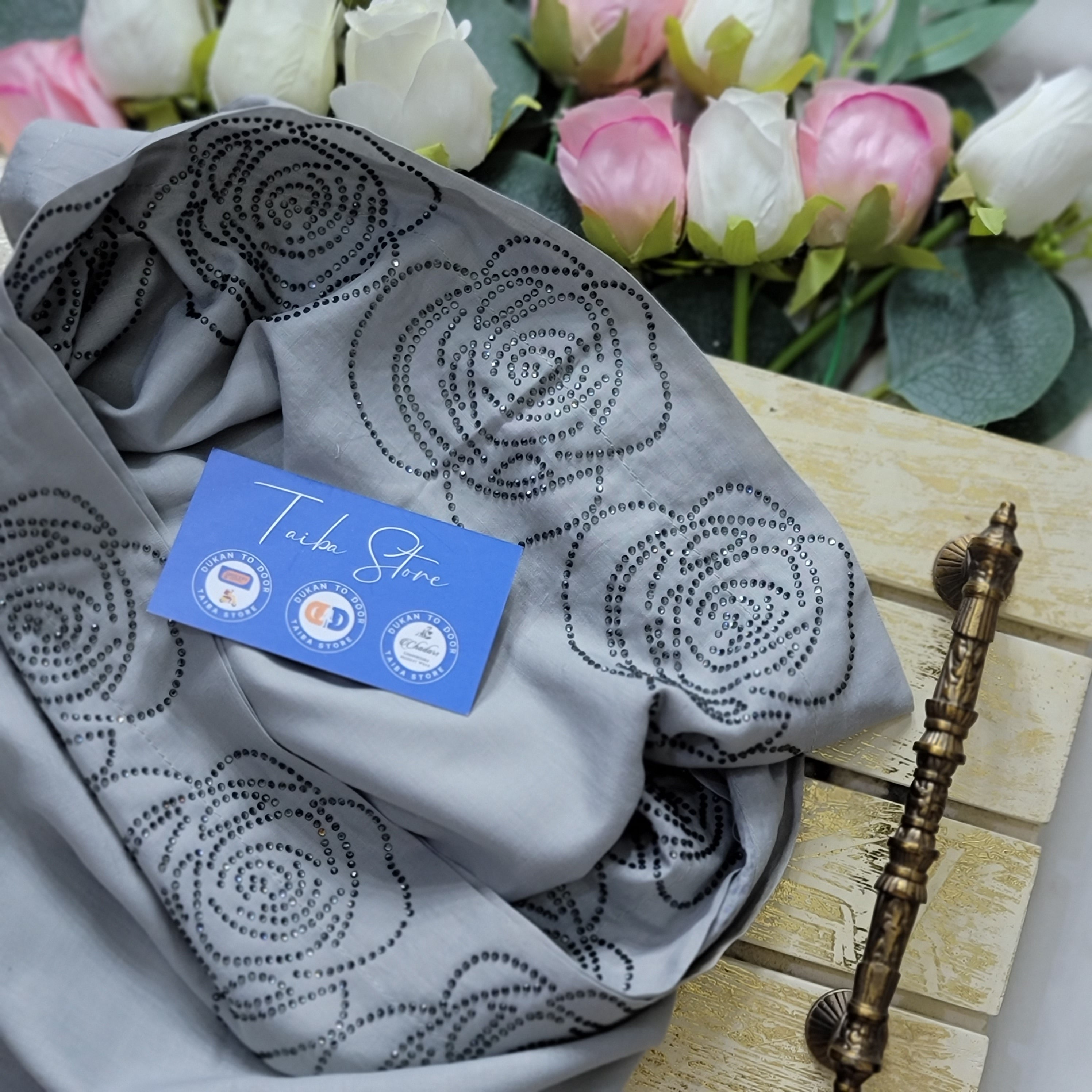 Rose Stone Work Chadar – Swiss Lawn Fabric