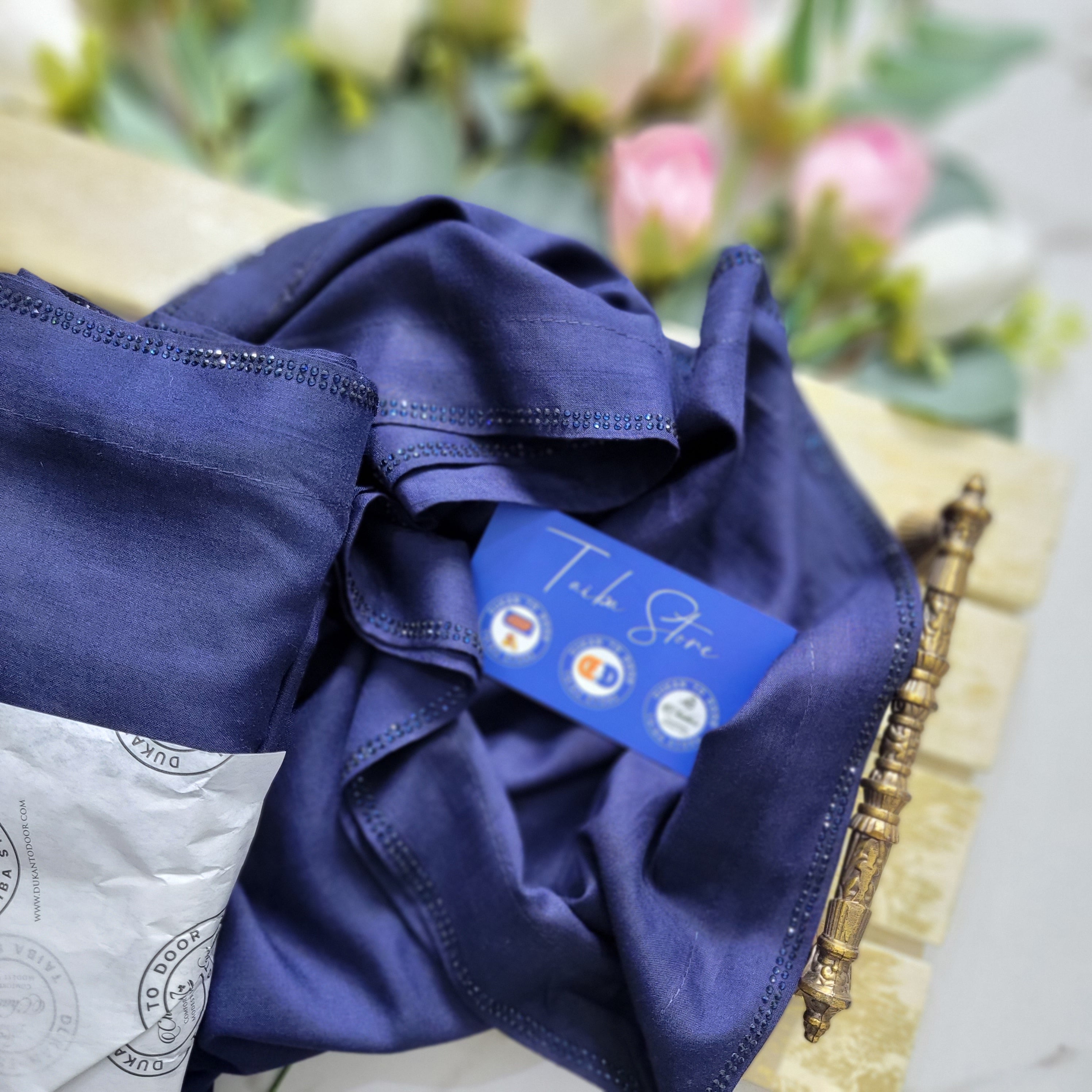 Swiss Lawn blue chadar with StoneLine border – lightweight breathable modest wear