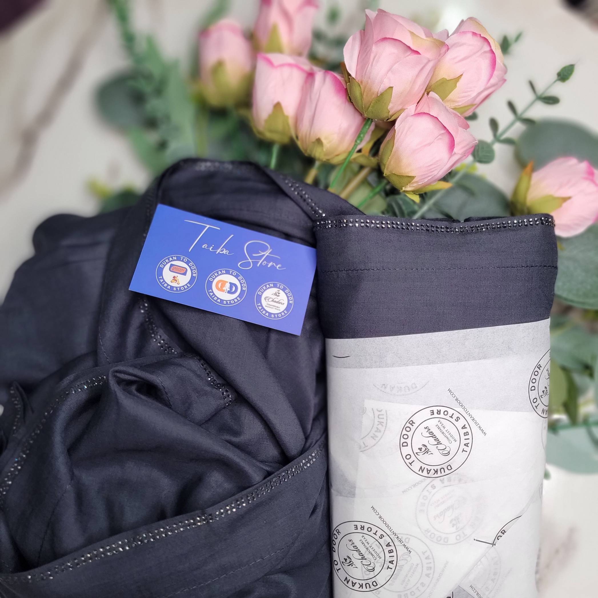 Swiss Lawn dark bluish gray chadar with StoneLine border – lightweight breathable fabric