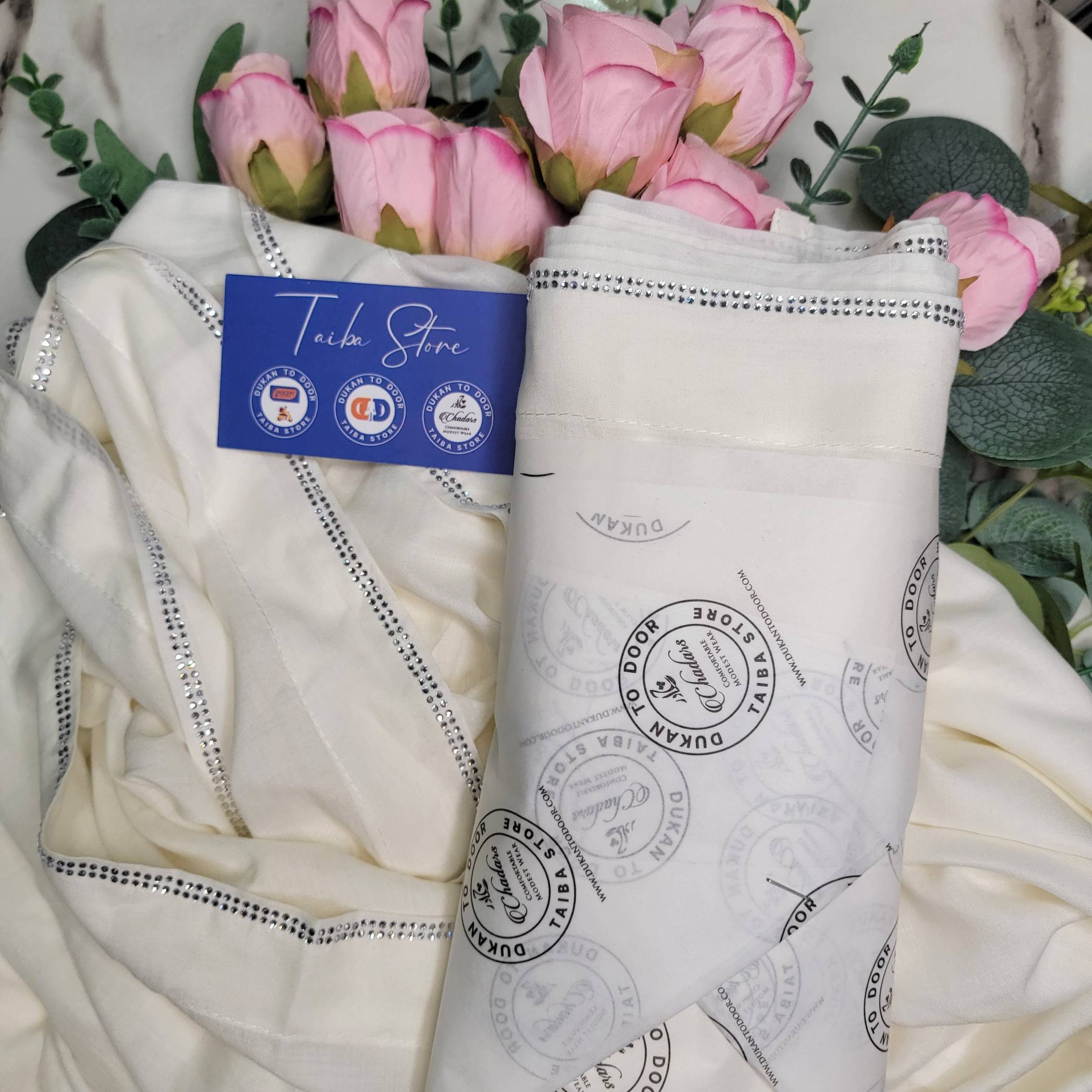 Swiss Lawn off-white chadar with StoneLine border – soft breathable modest wear