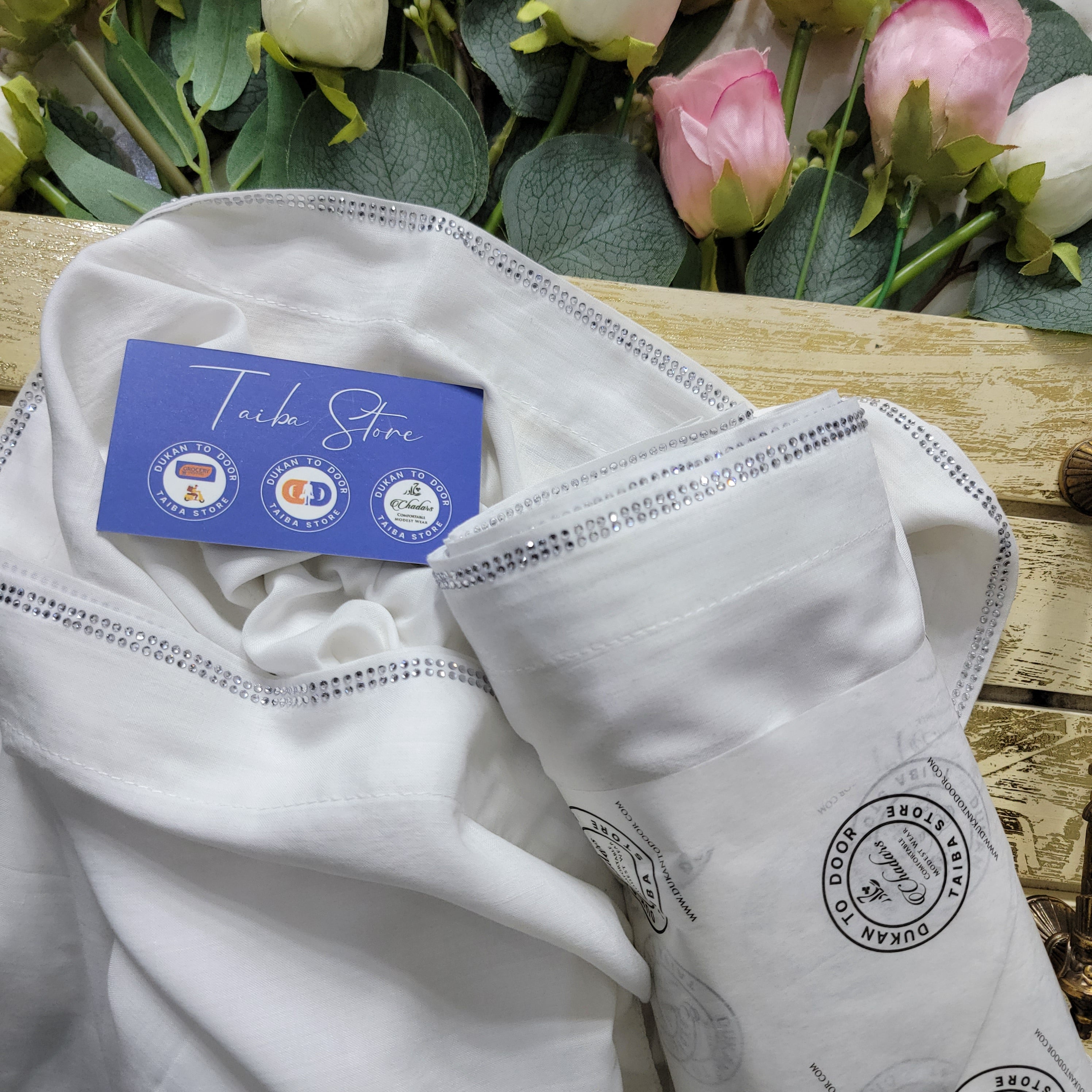 Swiss Lawn white chadar with StoneLine border – soft breathable modest wear